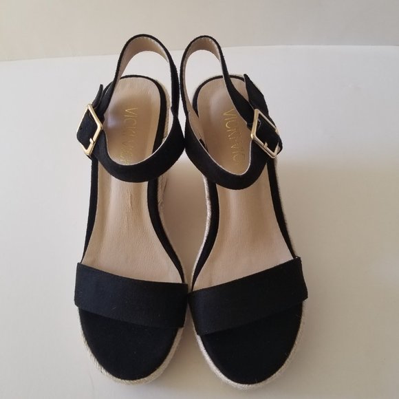 Vicki Vicki Black Platform Espadrille Wedge Sandals  size 7.5  NWOT - Picture 5 of 12